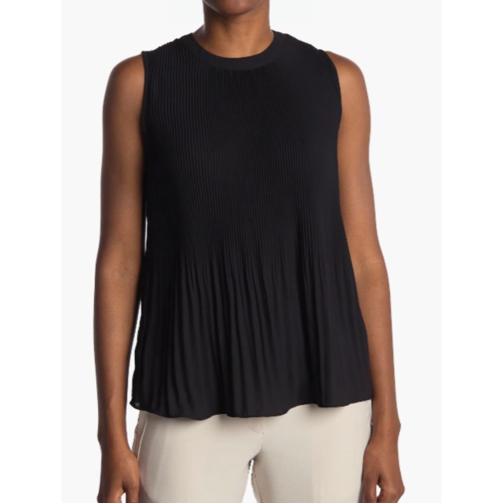 Adrianna Papell Women's Pleated Sleeveless Tank Top Size M Black Keyhole Back